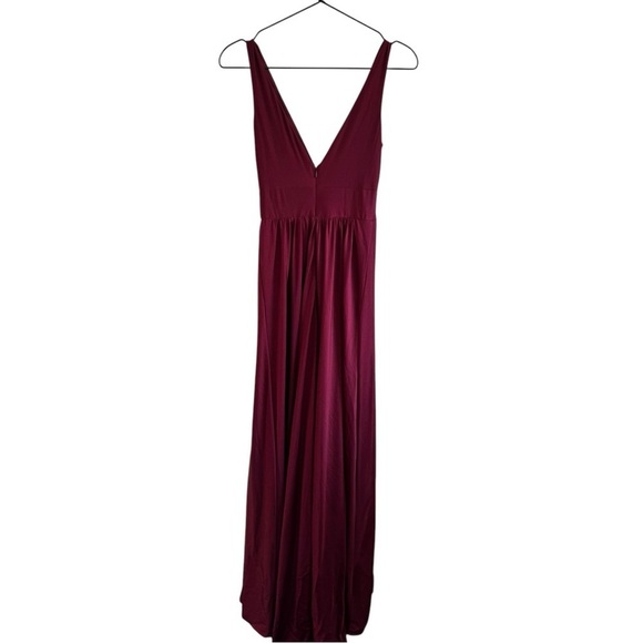 La Femme‎ Plunge Neck A-Line Gown 2 Burgundy 28547 Jersey - Picture 5 of 8